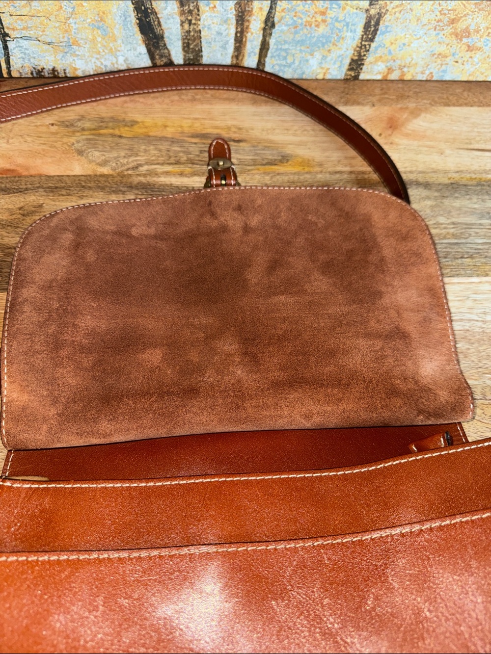 Patricia Nash British Tan Full Grain  Leather Crossbody / Saddle Bag Brass - Picture 15 of 16